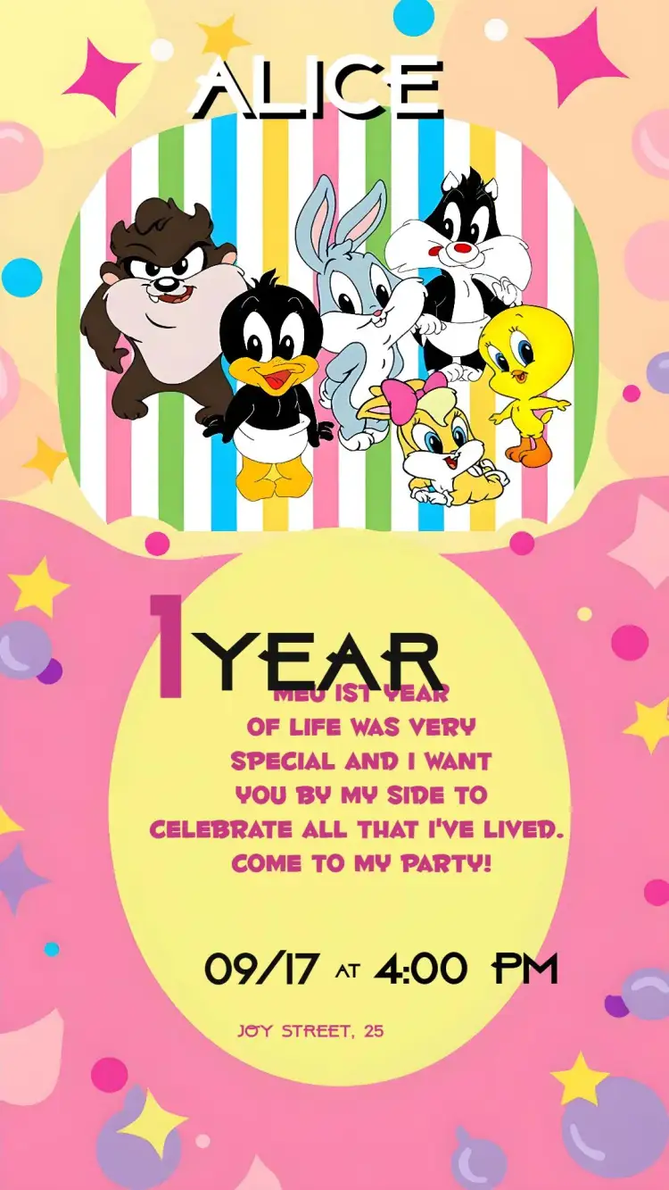 Invitation Looney Tunes Baby Green – Commemorative Dates theme colorful, fun-filled, childish, themed, vivid