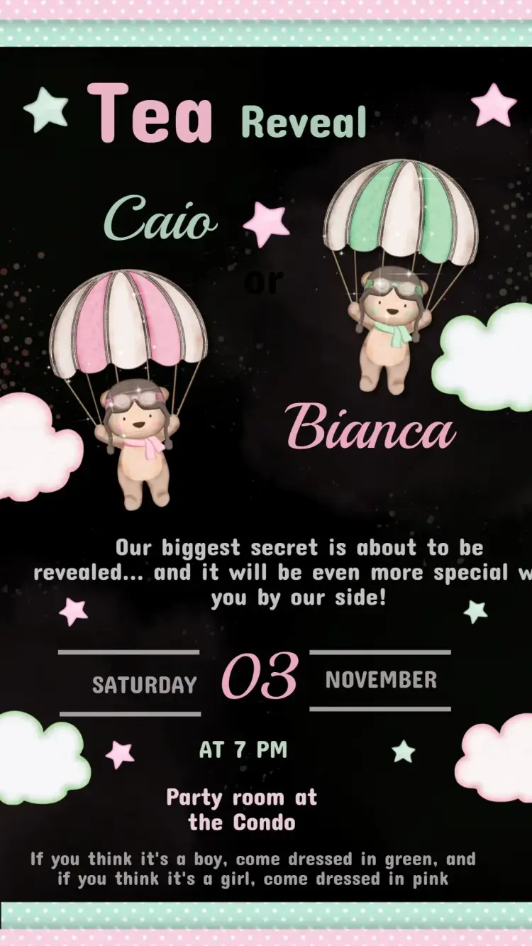 Green and Pink Gender Reveal Party invitation