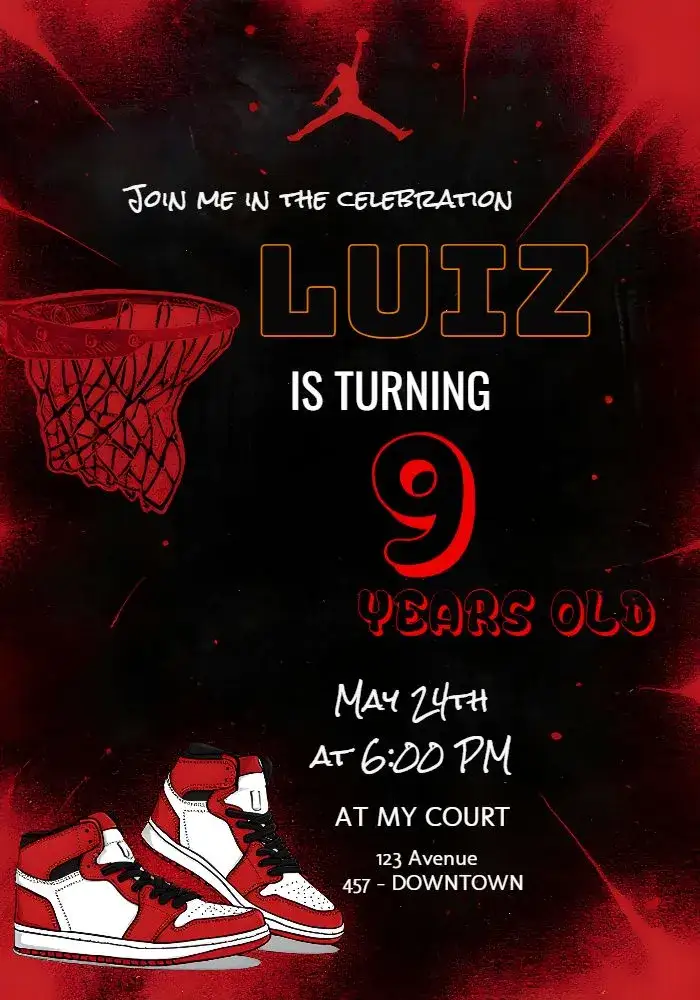 Invitation Basketball Air Jordan Sport – Most searched for theme red and black, sporty, modern, dynamic, youthful