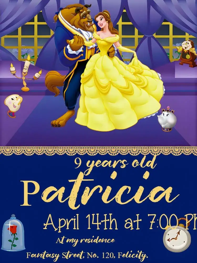 The Golden Beauty And Beast invitation