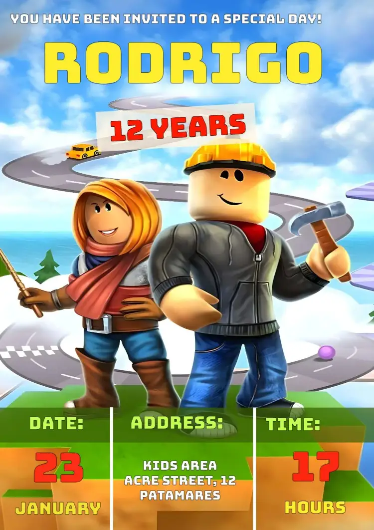 Invitation Female Roblox Gamer – Kids' Birthday Party theme colorful, gamer-themed, modern, fun-filled, games, child-friendly