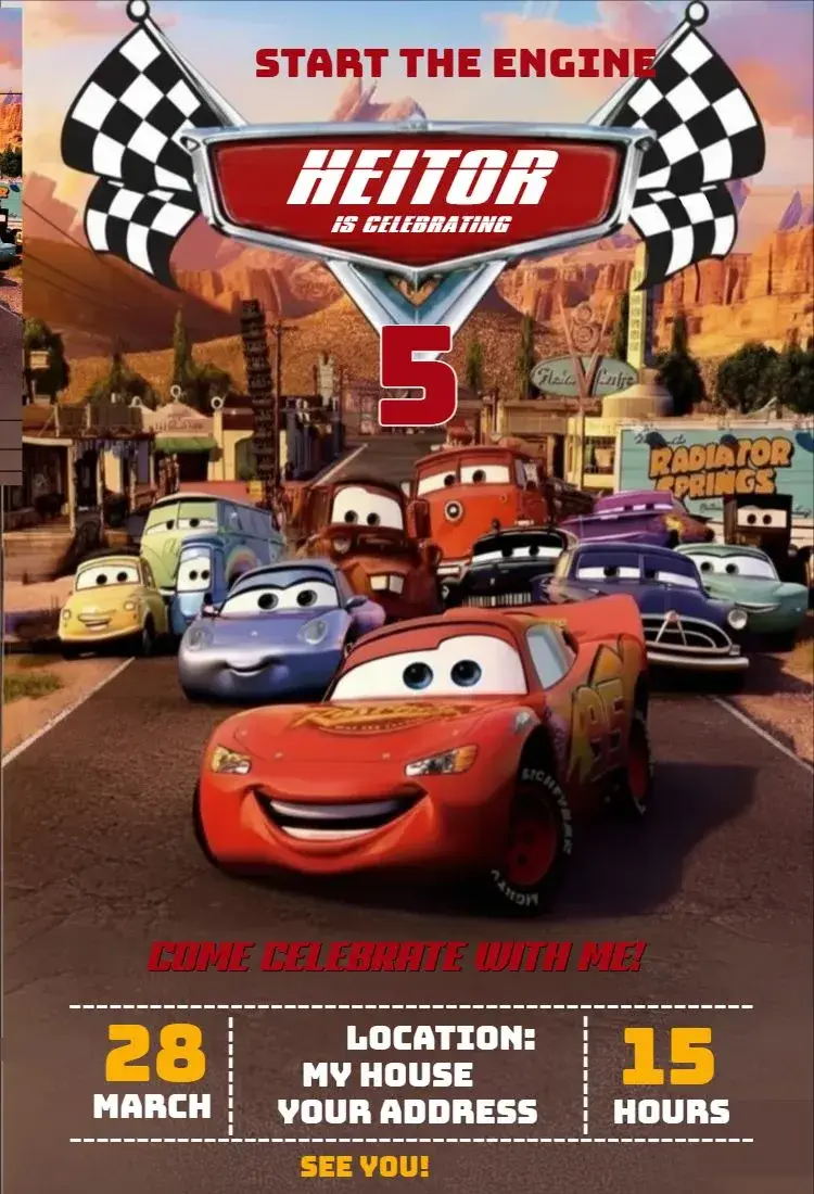 Invite Disney Cars 2 editable and customizable