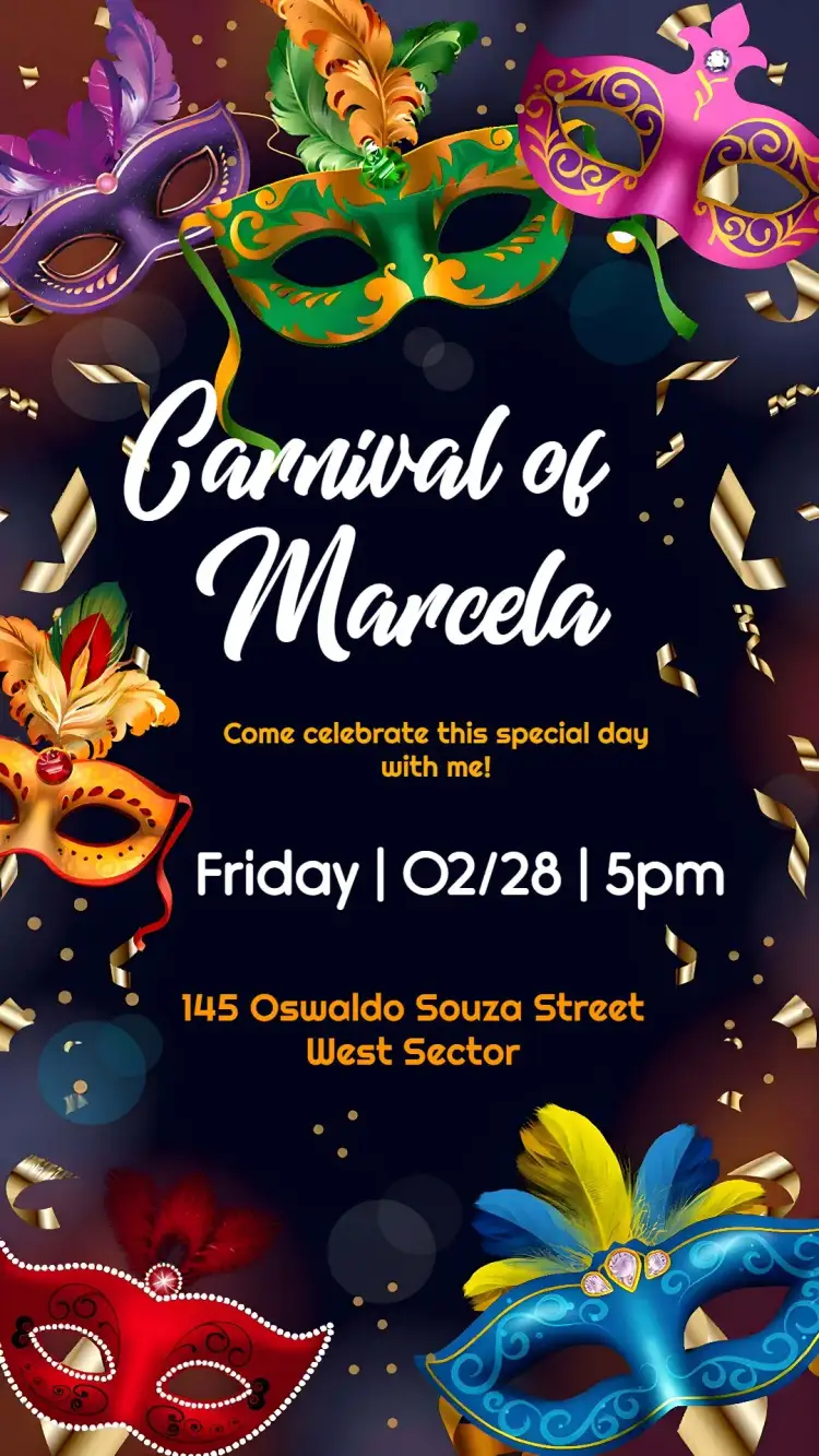 Invitation Colorful Carnival – Commemorative Dates theme colorful, festive, Brazilian, vibrant, fun, tropical