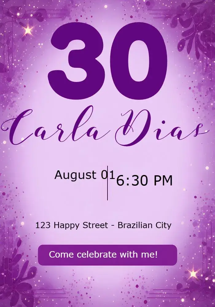 Invite Purple Glitter editable and customizable
