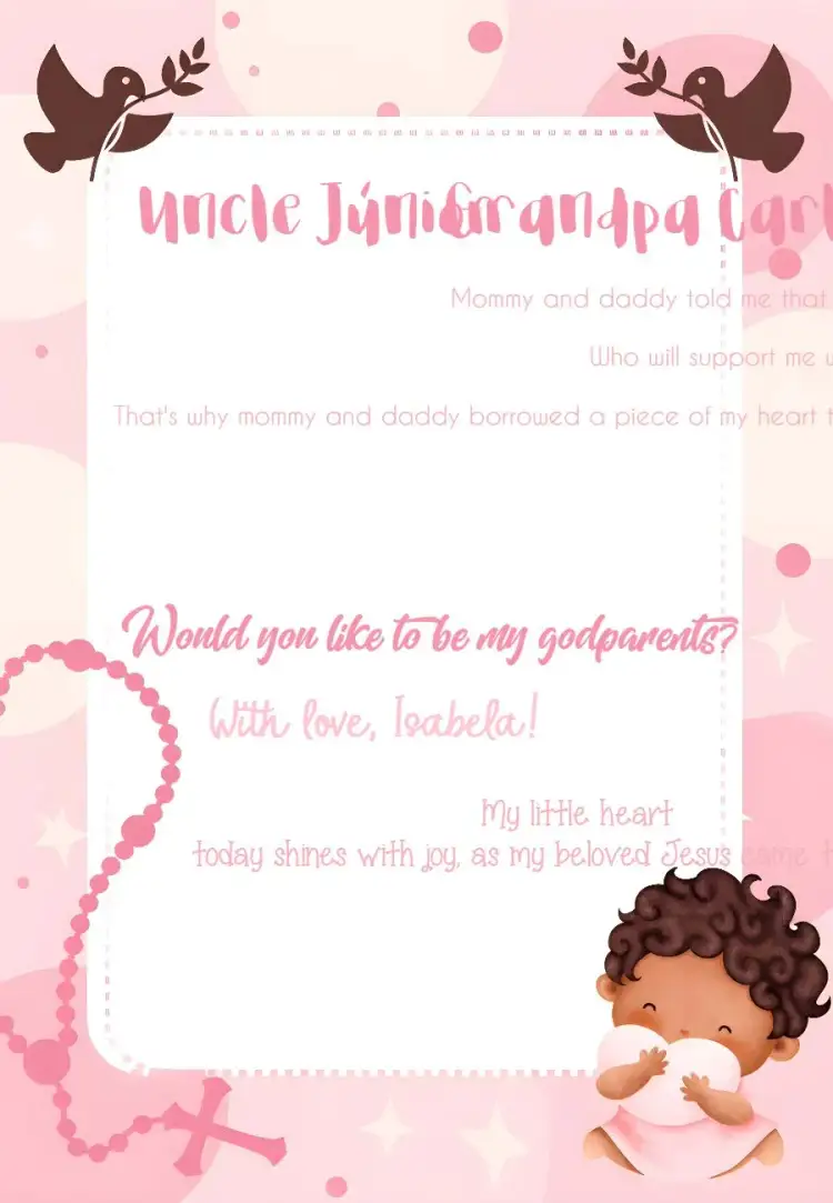 Invitation Godparents Of Baby Girl Baptism – First Communion theme green, angelic, delicate, modern, floral