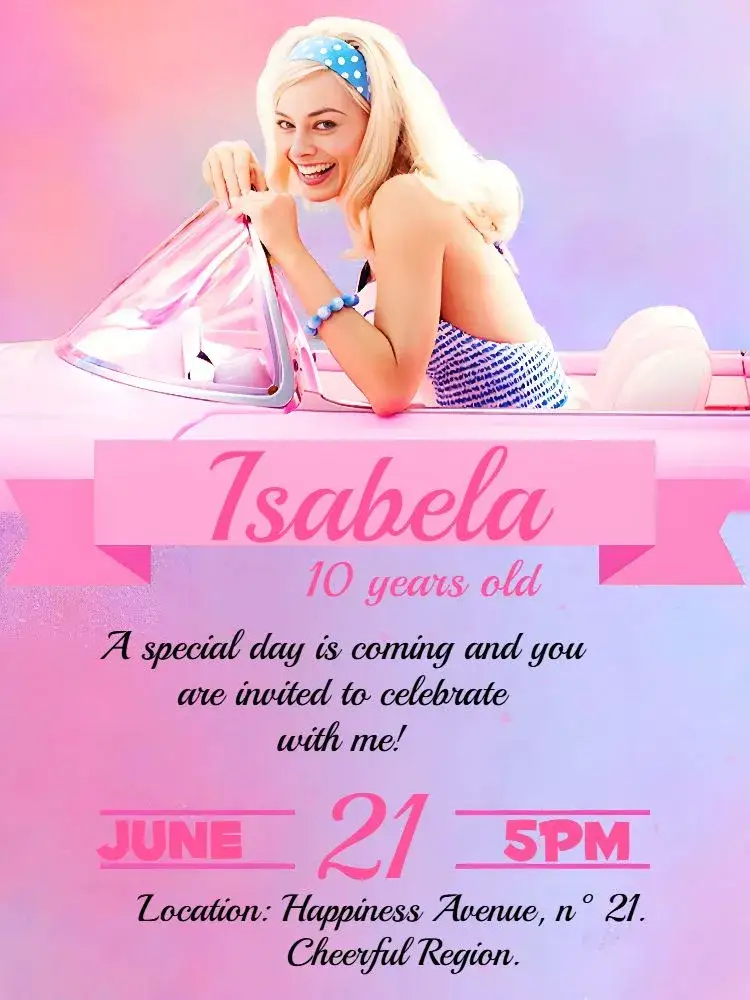 Invitation Barbie Novo – Commemorative Dates theme pink, contemporary, playful, themed, bright