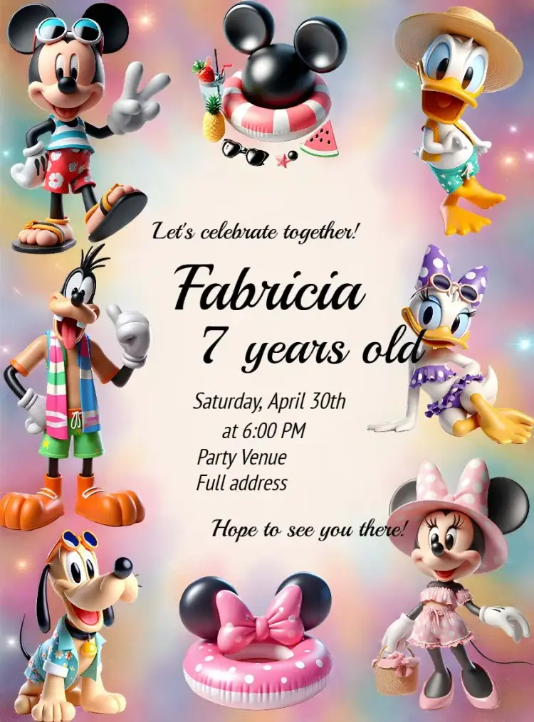 Mickey's Gang Pool Party with Minnie invitation