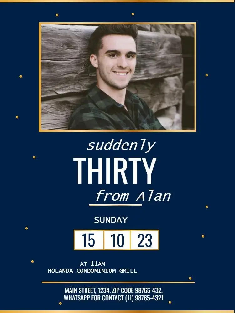 Repente 30 Blue With Golden Photo invitation