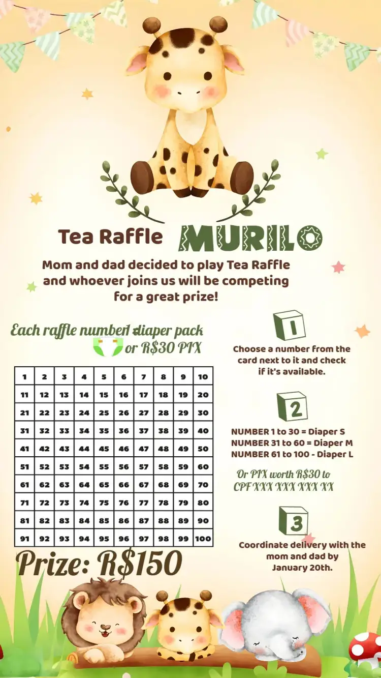 Invitation Giraffe Safari Raffle Tea – Raffle Tea theme safari, animais, vibrant colors, modern, fun