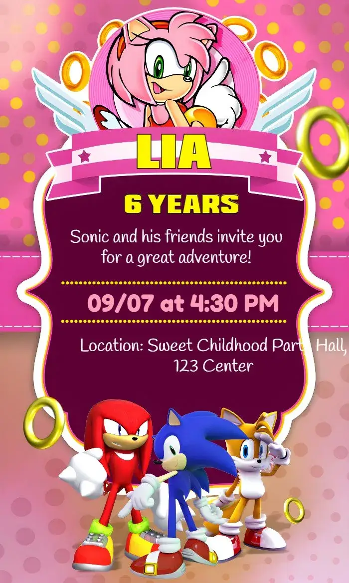 Sonic Amy Rose Rosa invitation