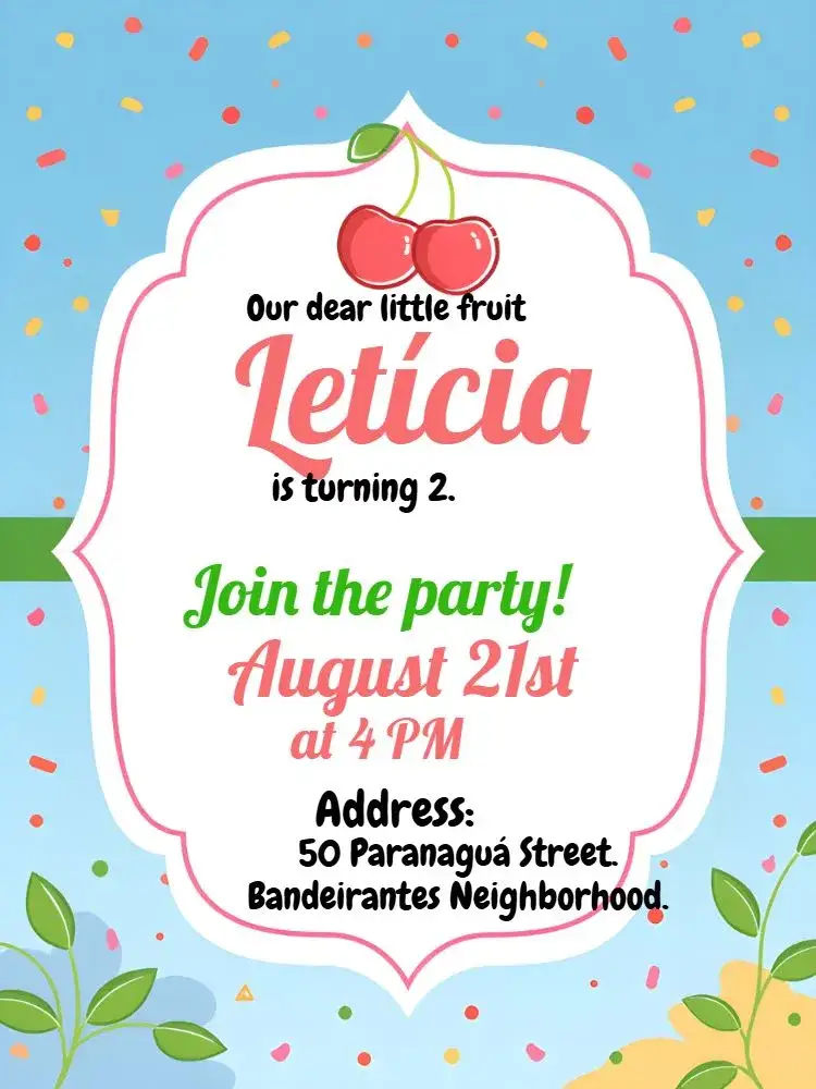 Invitation Green Cherry – Most searched for theme fruity, colorful, fun, childish, modern