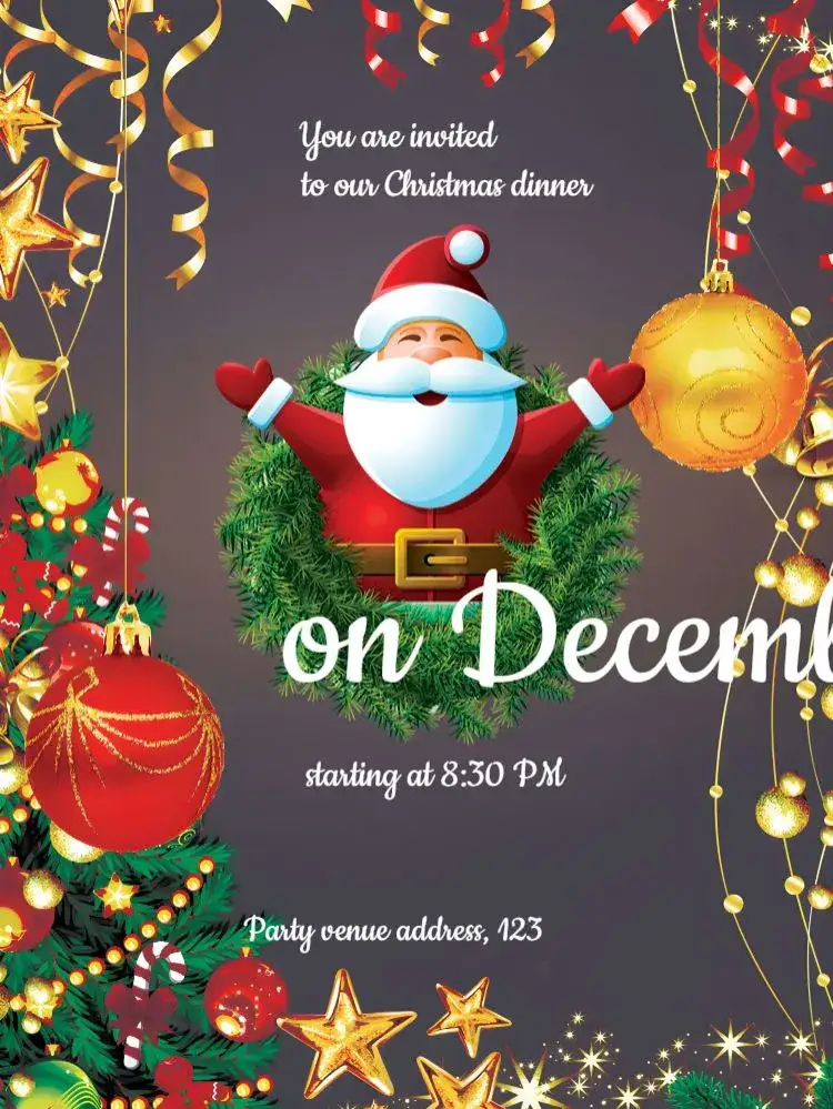 Invitation Christmas Natalina – Commemorative Dates theme festive, colorful, traditional, inspired by Christmas, Christmas illustrations, vintage