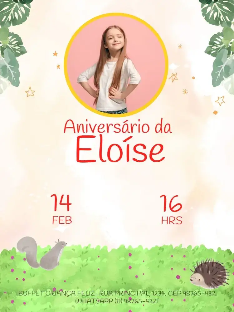 Invitation Na Floresta With Playful Photo – Kids' Birthday Party theme natureza, lúdico, colorido, infantil, divertido