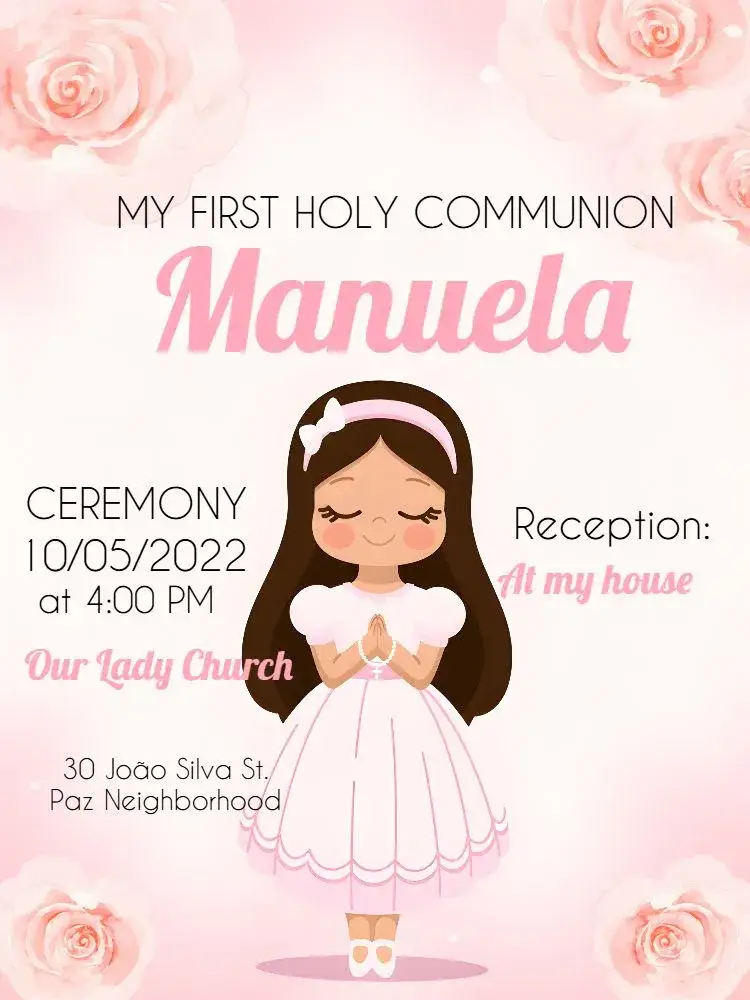 Invitation First Communion Barismo – First Communion theme pink and white, delicate, modern, minimalist, vintage