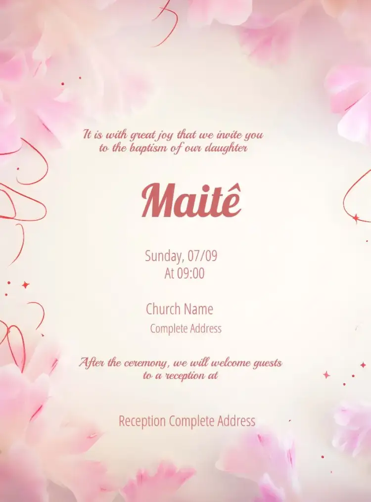 Invitation Girl Baptism Pink Roses – Baptism theme floral, delicate, modern, pastel, romantic, childlike