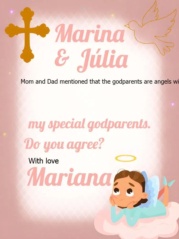 Invitation Godparents Of Pink Baptism – Baptism theme pink, white, little angels, religious, delicate, feminine
