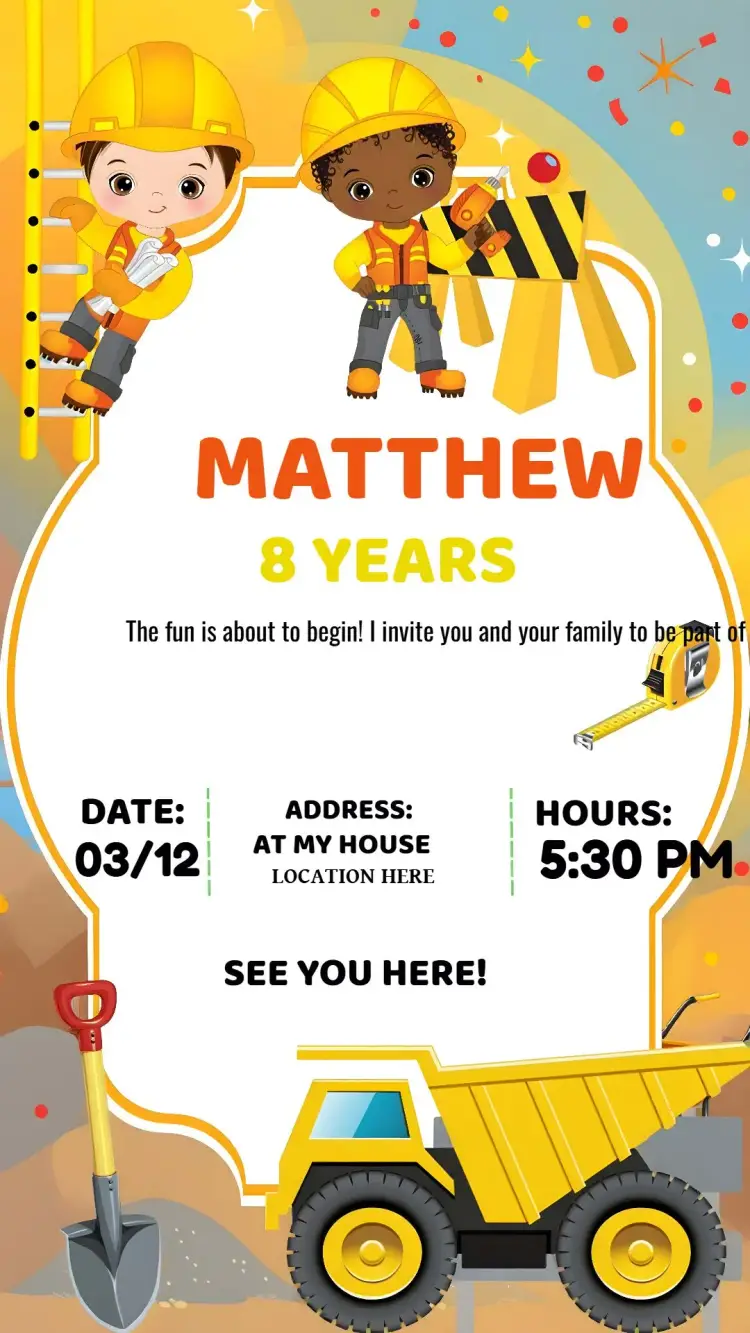 Dump Truck Construction invitation