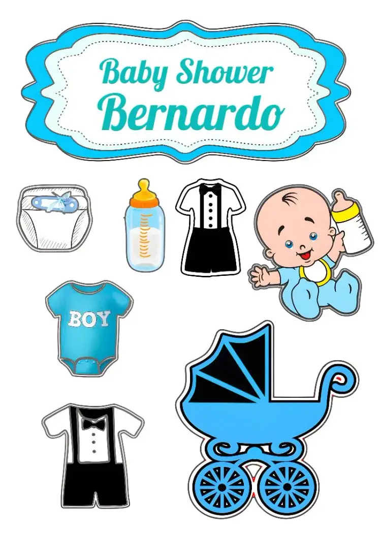 Invitation Top Baby Boy Cake Topper Tea – Cake topper theme light blue, white, baby illustrations, diapers, fun, colorful