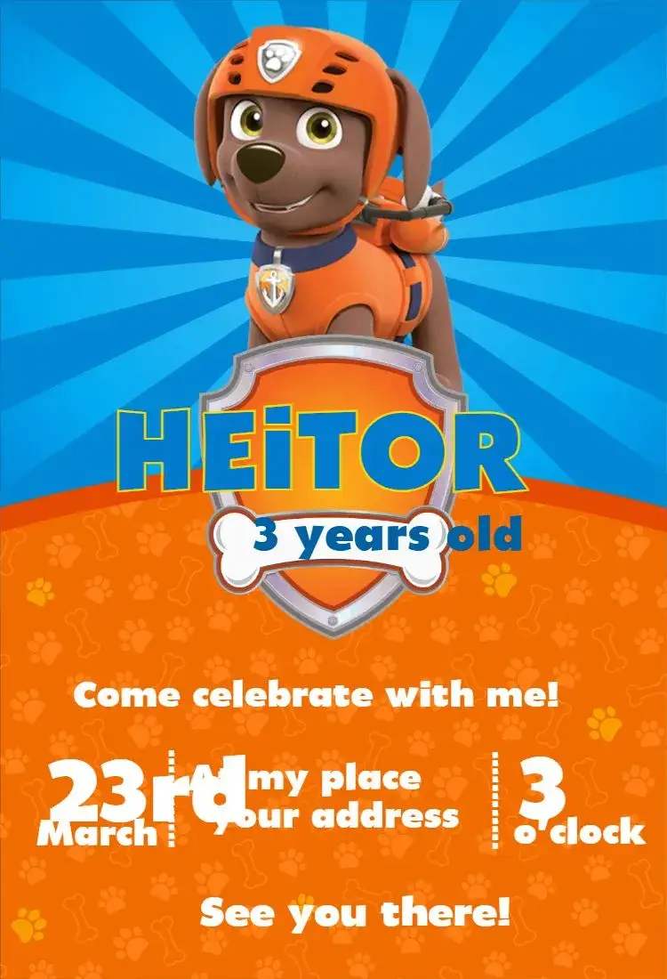 Invite Paw Patrol 11 editable and customizable