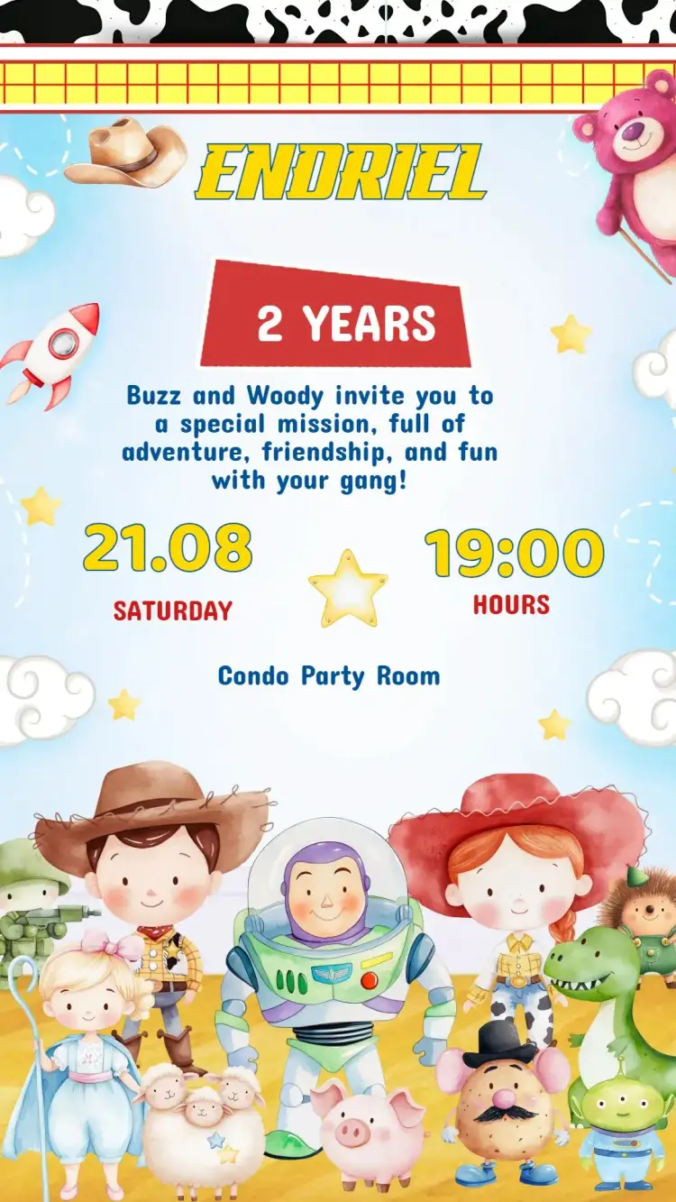 Invitation Toy Story Birthday Invitation – Kids' Birthday Party theme colorful, fun, themed, childlike, toys, adventure