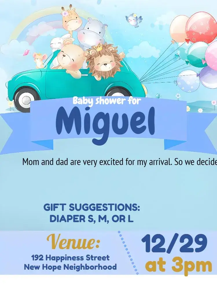 Safari Hippo Diaper Shower invitation