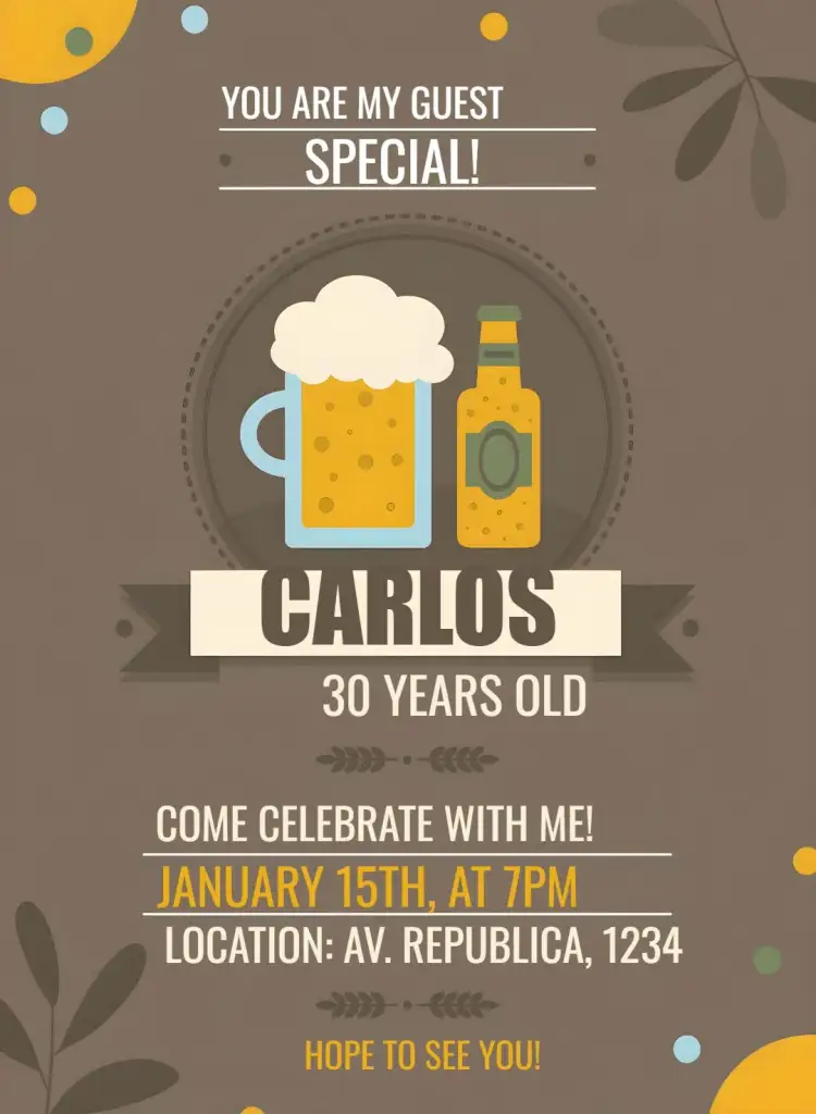 Invitation Yellow Pub Beer – Birthday theme yellow, beige, pub, modern, festive, laid-back