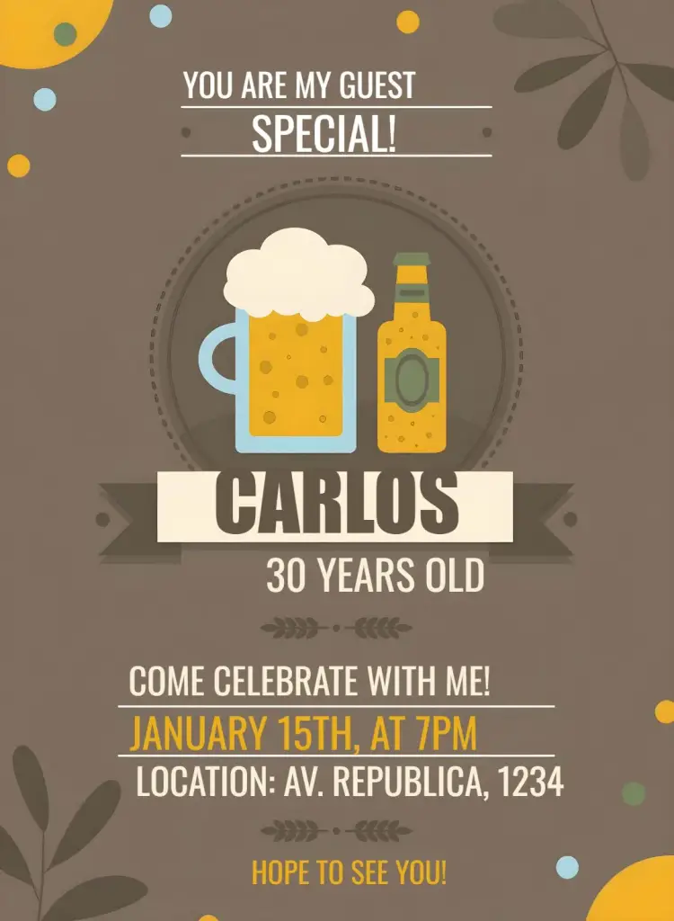 Invite Yellow Pub Beer editable and customizable