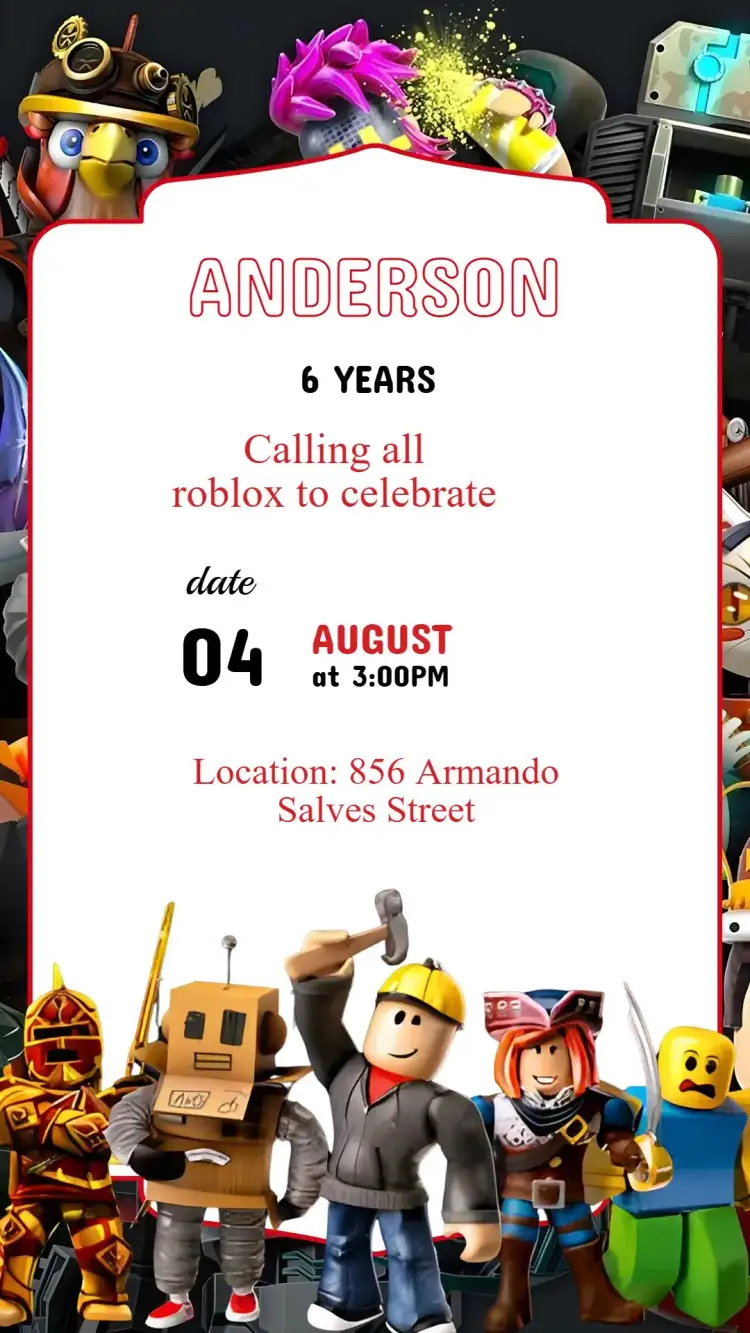 Invitation Roblox Birthday Invitation – Kids' Birthday Party theme colorful, modern, fun, games, fantasy, themed