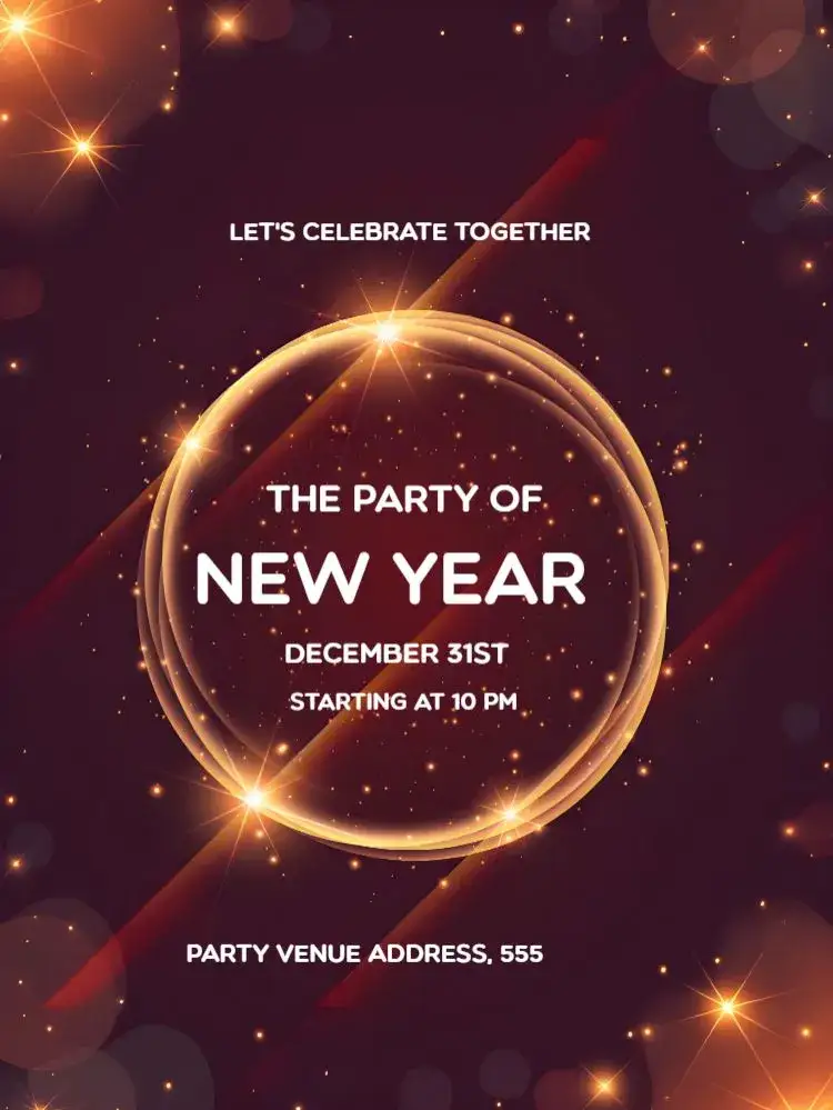 Invitation New Year Celebration – Commemorative Dates theme golden, sophisticated, modern, festive, vibrant, elegant