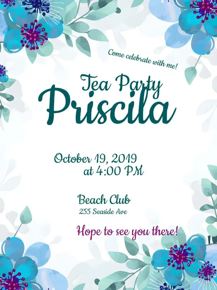Invitation Bridal Shower Tea Party – Bridal Shower theme floral, blue, modern, elegant, fresh