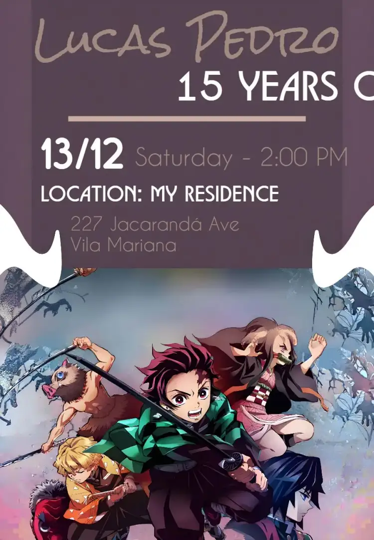 Invitation Demon Slayer Anime Kimtsu No Yaiba Party – Kids' Birthday Party theme colorful, themed, anime, adventure, fun, youthful