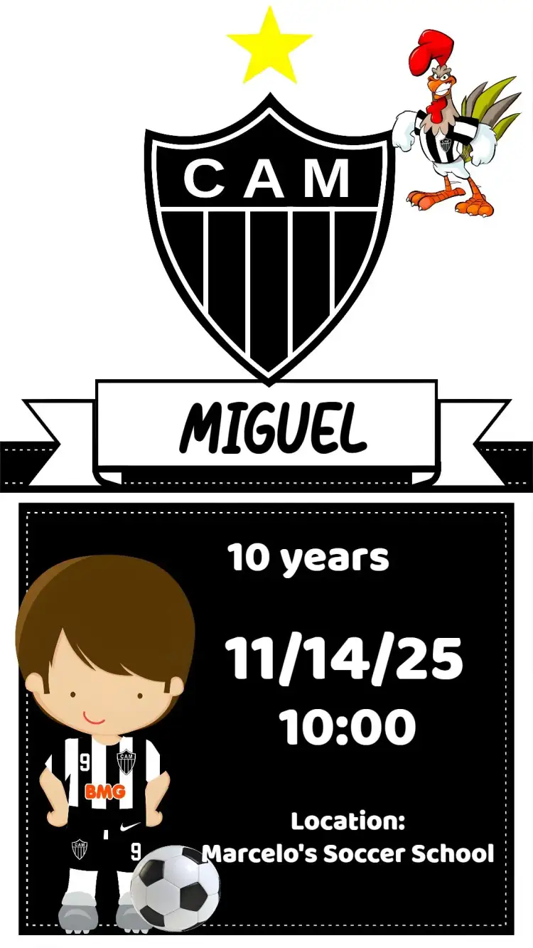 Invitation Atlético Mineiro – Birthday theme soccer, contemporary, dynamic, sporty, customizable