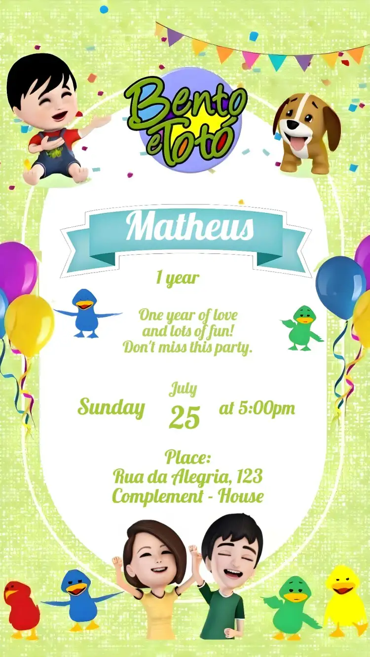 Invitation Bento & Toto – Kids' Birthday Party theme colorful, funny, playful, kids, duckies, theme party