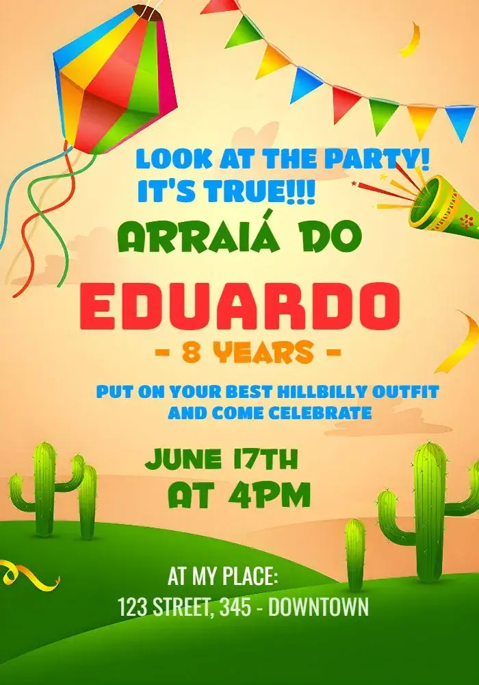 Invite Junina Party Arraiá Girl editable and customizable