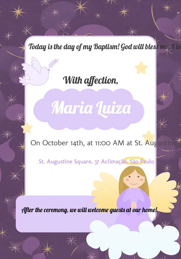 Invitation White Baptism – Baptism theme delicate, floral, minimalist, modern, lilac, white