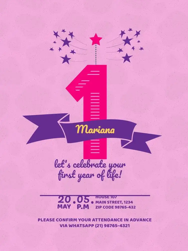 Delicate Star Girl First Year invitation