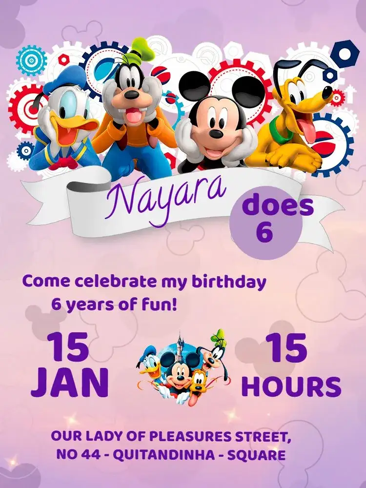 Invitation Mickey Mouse Disney Class – Kids' Birthday Party theme colorful, fun, childish, playful, modern