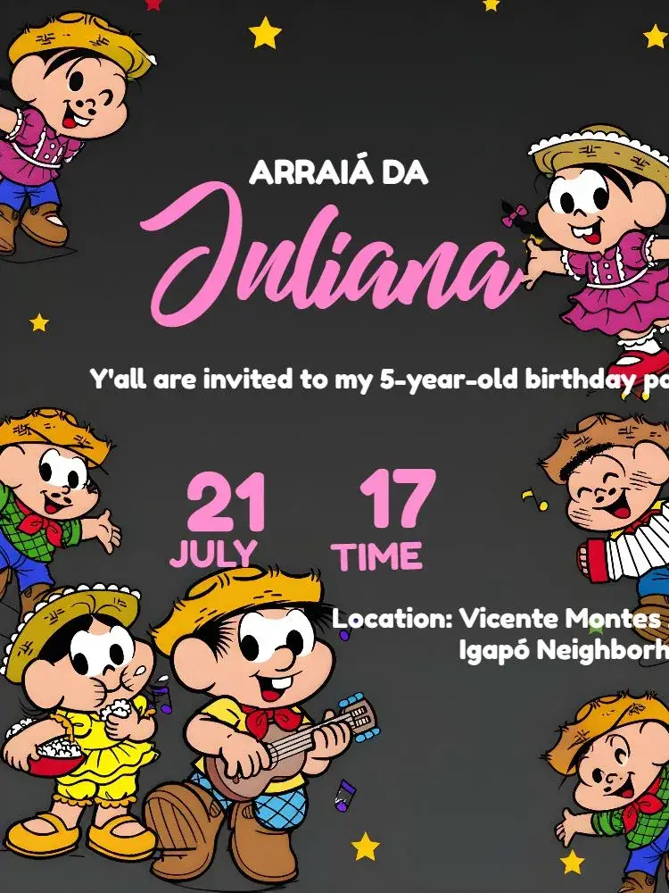 Arraiá Turma Da Mônica Drawing invitation