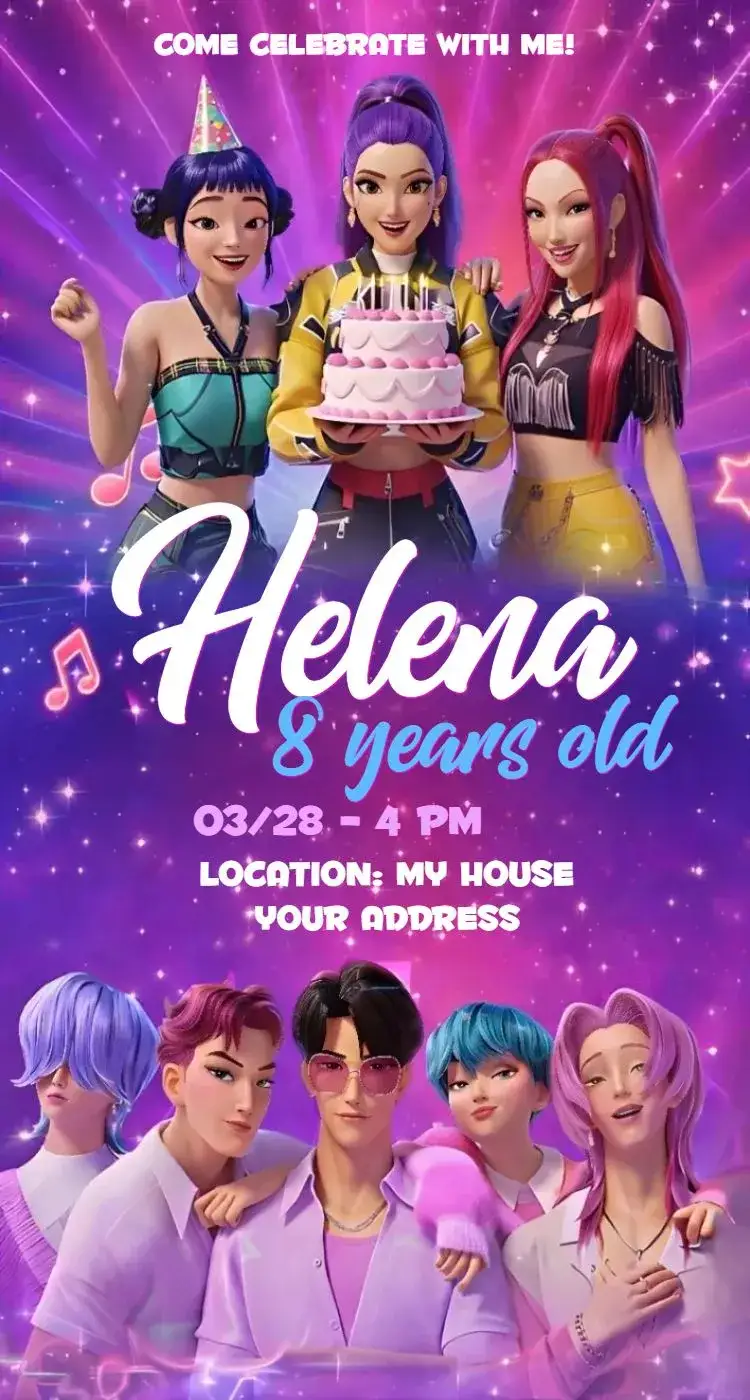 Invitation Warriors of Kpop 20 – Birthday theme vibrant, modern, youthful, colorful, pop, fun