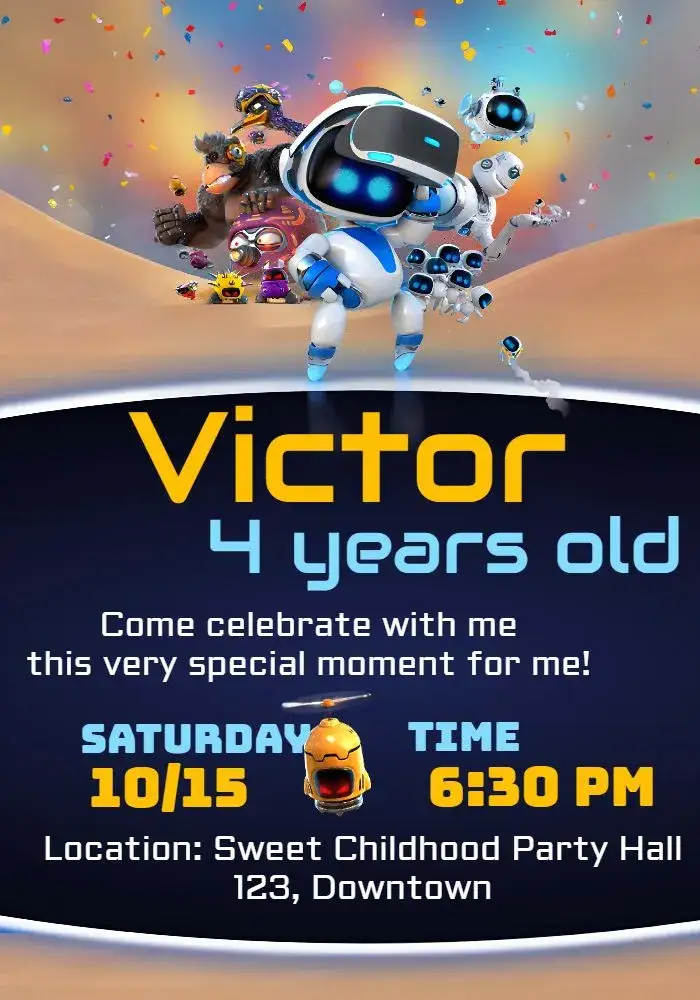 Invitation Astro Bot Mimir – Most searched for theme modern, technological, colorful, fun, childish, futuristic