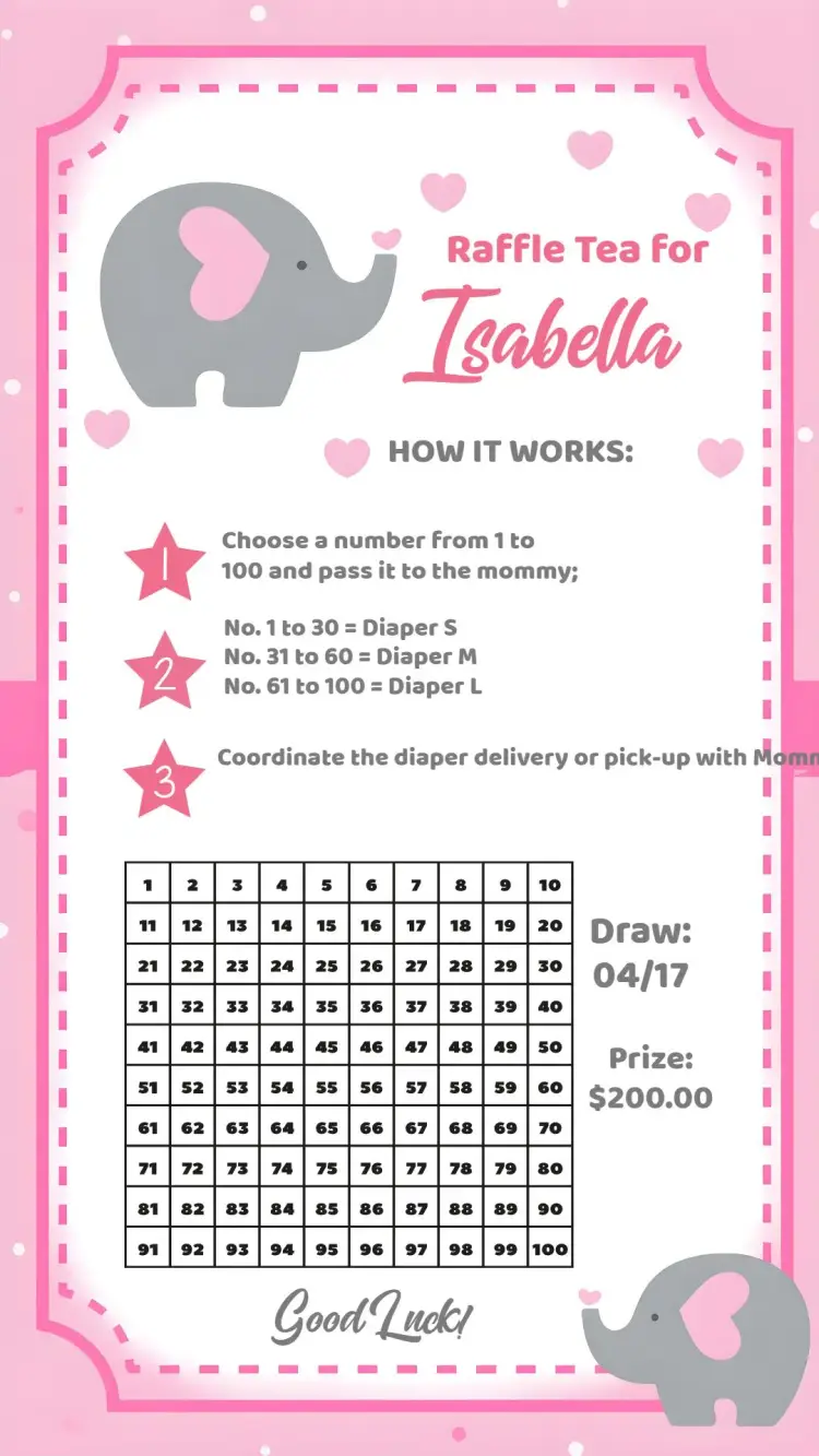 Elephant Baby Shower Raffle Tea invitation