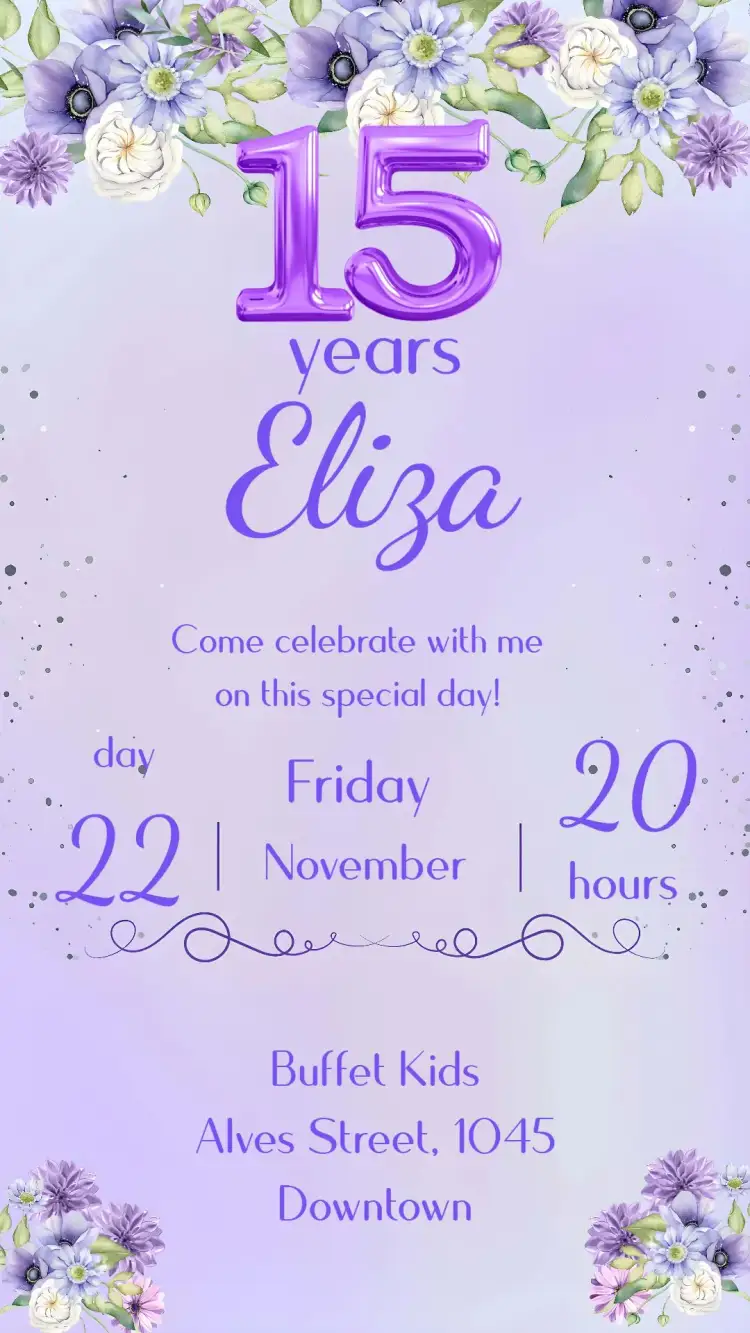 Invitation 15 Years – Sweet 15 theme lilac, floral, elegant, modern, romantic