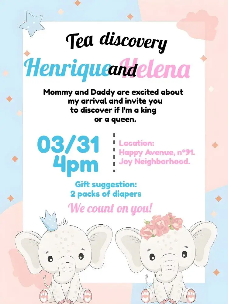 Elephant Diaper Baby Shower Gender Reveal invitation