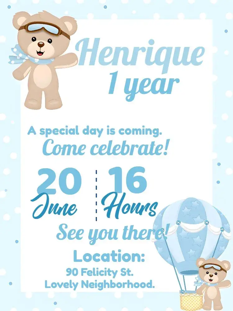 Balloon Bear Balloonist invitation