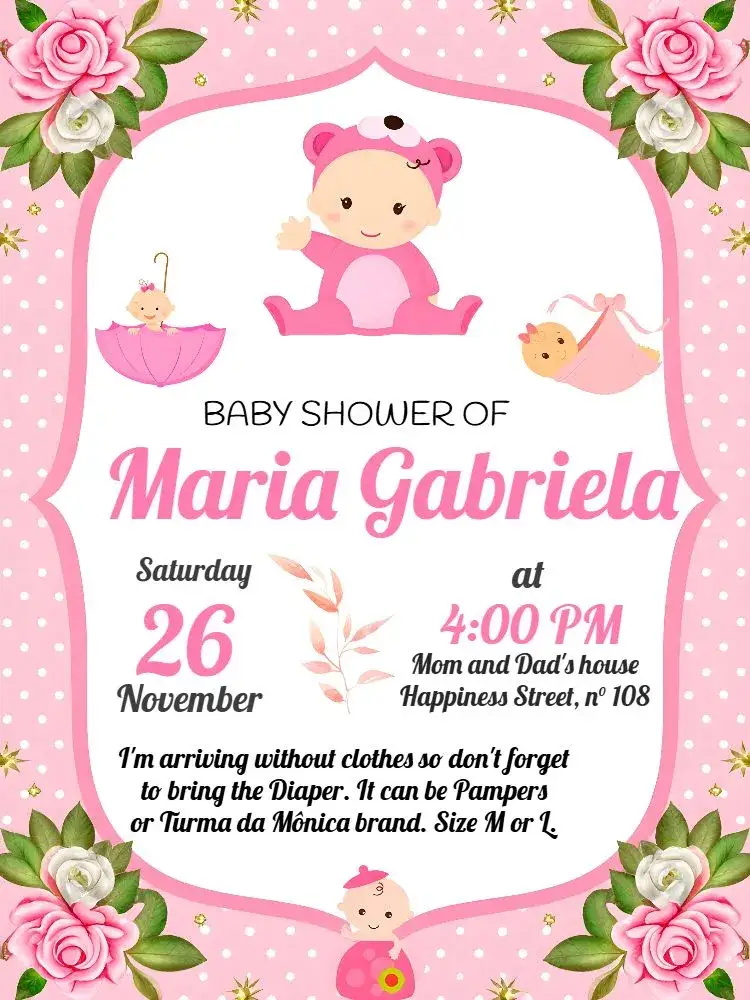 Invitation Baby Shower Pink Diaper – Diaper Shower theme floral, watercolor, delicate, girlie, modern