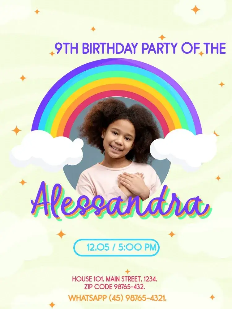 Invitation Rainbow With Photo – Kids' Birthday Party theme colorful, playful, fun, modern, childish, sparkling