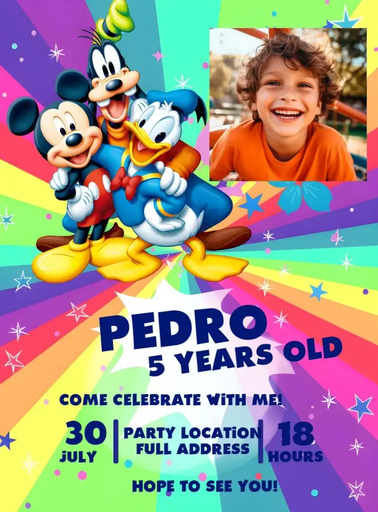 Invitation Mickey Mouse Clubhouse With Ear Photo – Kids' Birthday Party theme colorful, fun-filled, themed, childish, magical, lively
