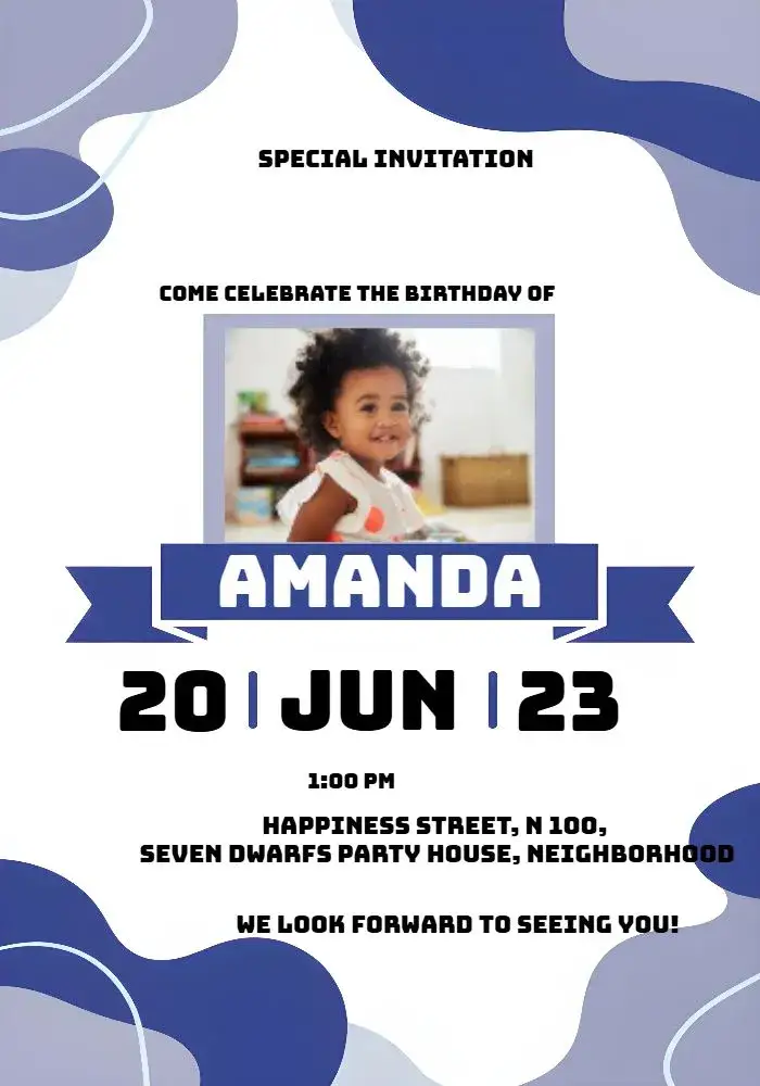 Invitation Under the Sea With Pink Photo Background – Kids' Birthday Party theme navy, colorful, fun, childlike, tropical