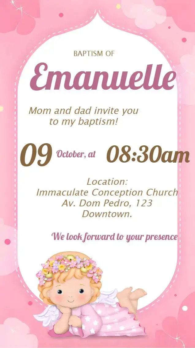 Invitation Little Angel Pink Girl Baptism – Baptism theme pink, delicate, childish, little angel, floral, modern