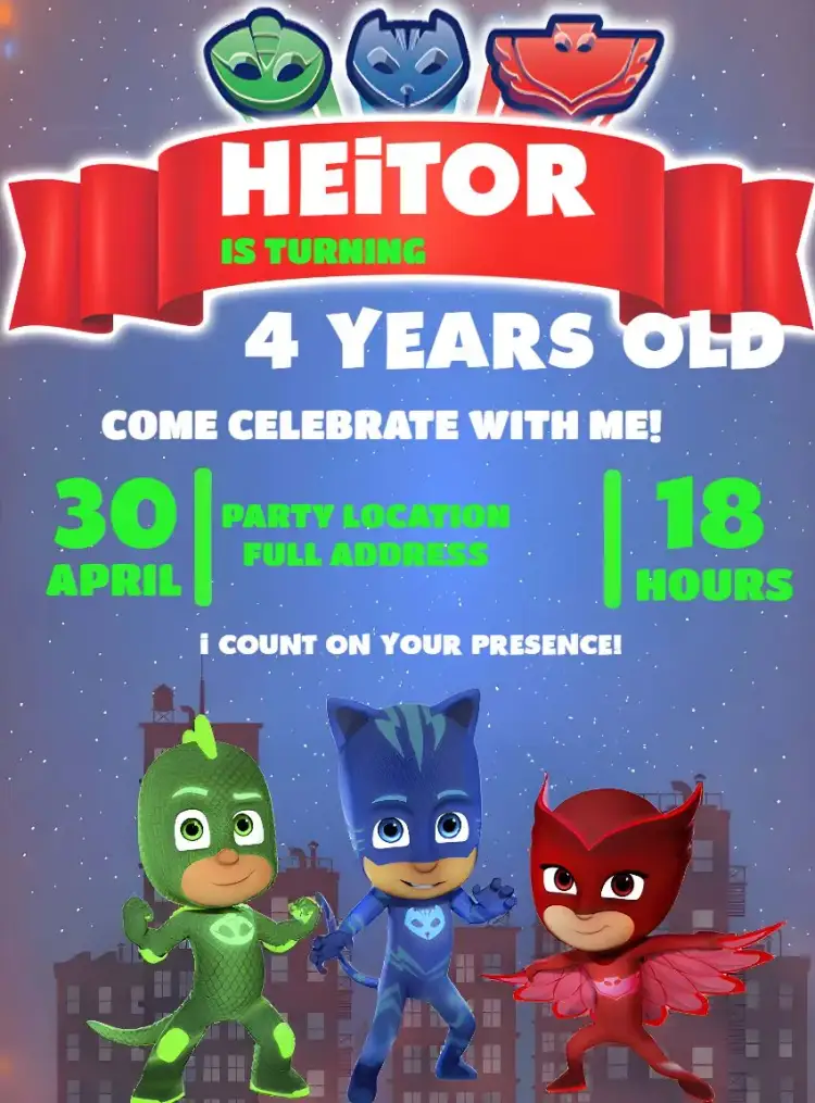 Invitation Colorful Pj Mask – Most searched for theme colorful, themed, childish, fun, vibrant